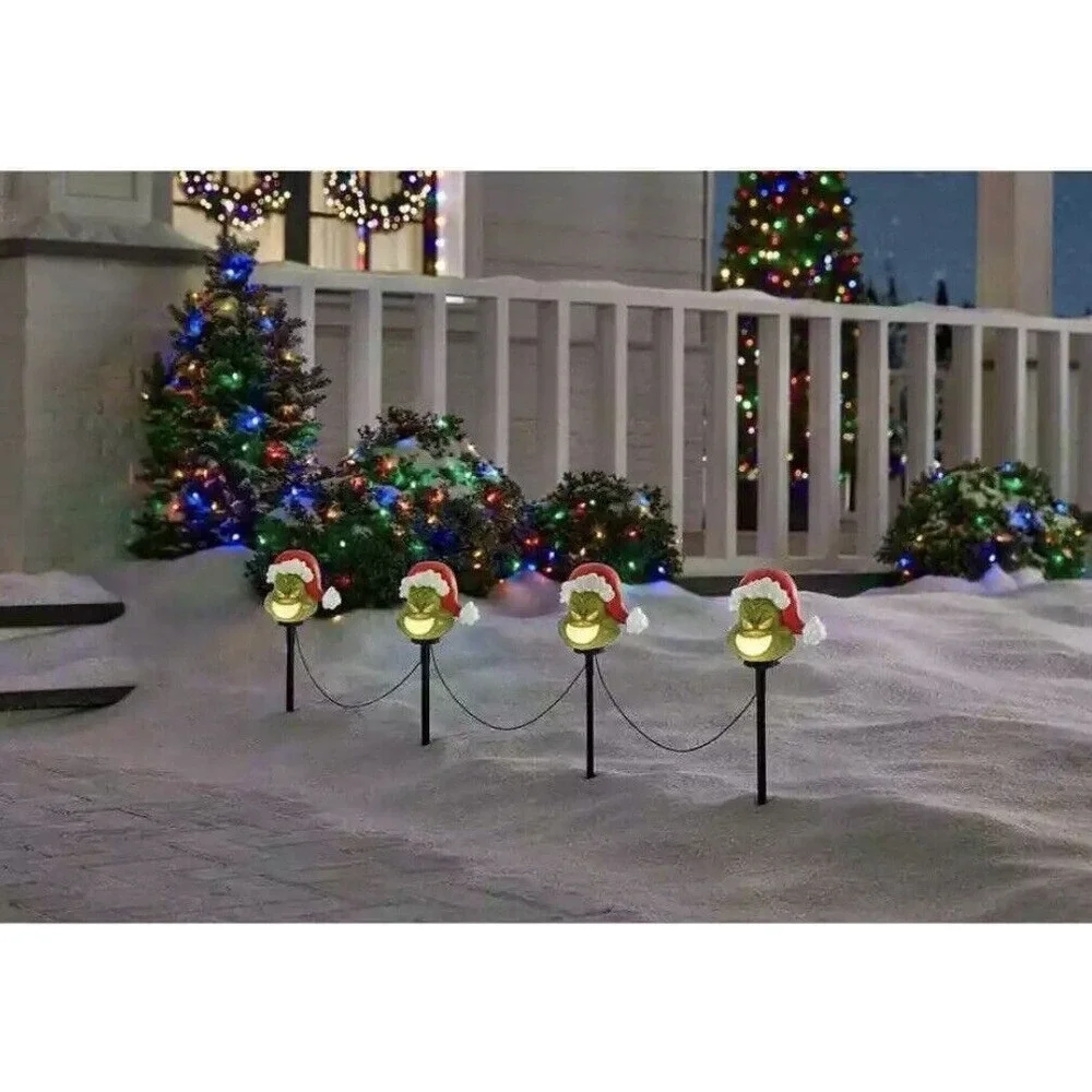 Christmas Grinch Battery-Operated Pathway Stakes (4‎ Count) With Santa Hat LED